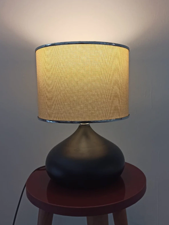 Serenay Metal Siyah Gövdeli Elite Abajur Gümüş Detay Pudra Başlık - 5