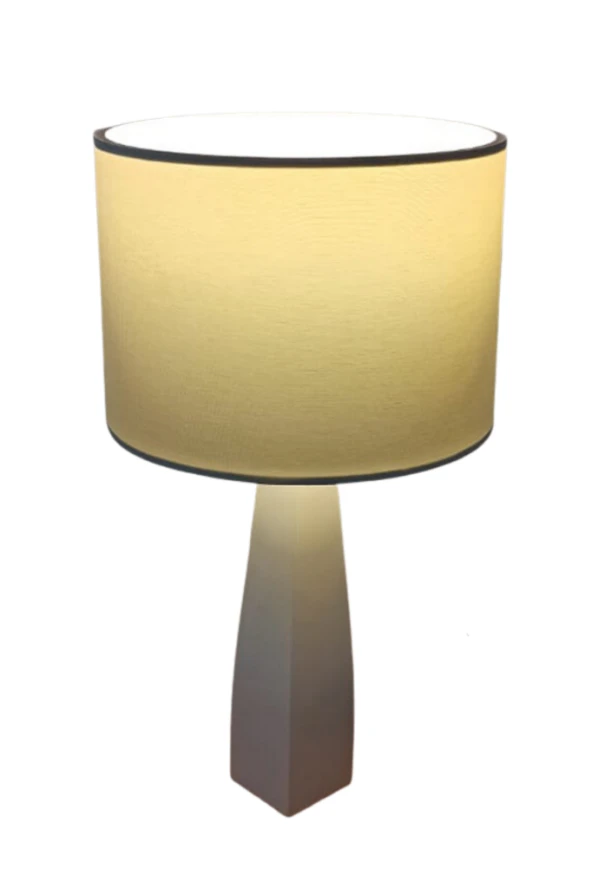 Belin Krem Ahşap Ayaklı Krem Kumaş Başlık Abajur Yatak Odası Salon Okuma Köşesi - Resim 2