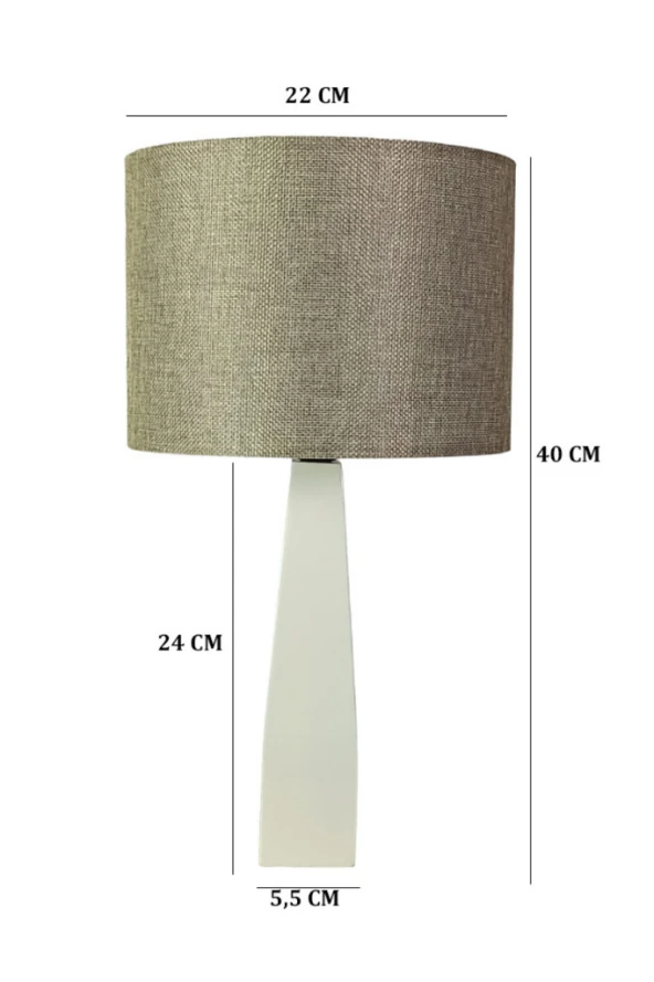 Belin Krem Ahşap Ayaklı Kum Beji Kumaş Başlık Abajur Yatak Odası Salon Okuma Köşesi - 3