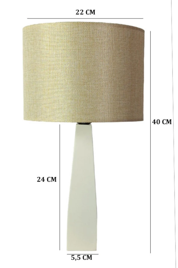 Belin Krem Ahşap Ayaklı Pudra Kumaş Başlık Abajur Yatak Odası Salon Okuma Köşesi - 3