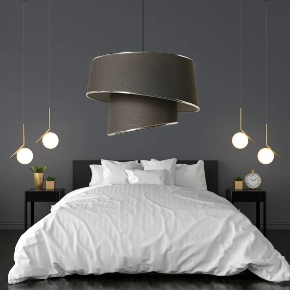 Stil Asitmetrik Pasta Avize Antrasit Kumaş Gümüş Şeritli Yatak Odası Salon Sarkıt - 2