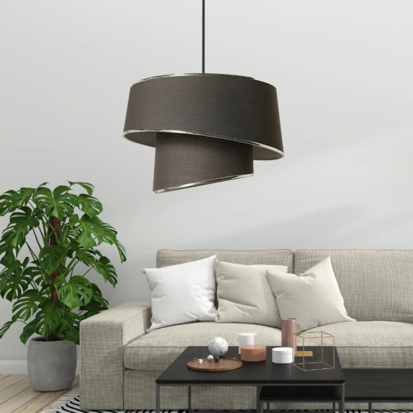 Stil Asitmetrik Pasta Avize Antrasit Kumaş Gümüş Şeritli Yatak Odası Salon Sarkıt - 3