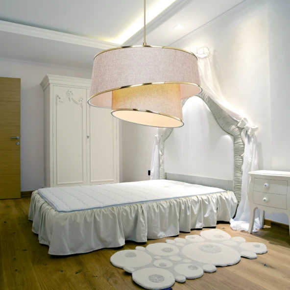 Stil Asitmetrik Pasta Avize Pudra Kumaş Altın Şeritli Yatak Odası Salon Sarkıt - 3