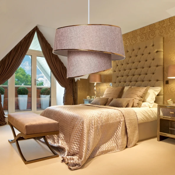 Stil Asitmetrik Pasta Avize Gül Kurusu Kumaş Altın Şeritli Yatak Odası Salon Sarkıt - Resim 5