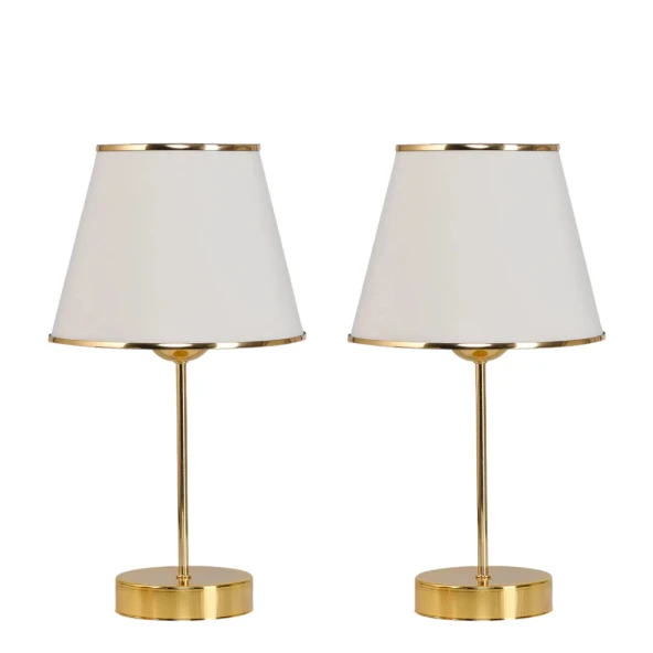 Star Gold Ayaklı Abajur Şeritli Krem Kumaş Başlık Yatak Odası Salon Masa Lambası 2 Adet - Resim 2