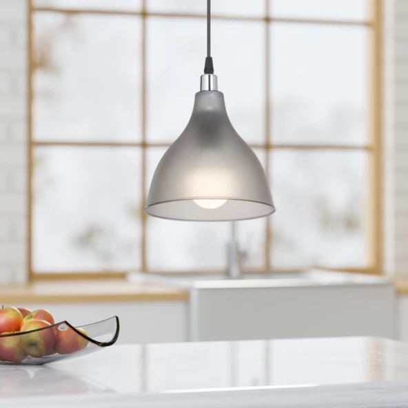 Solid Mika Tekli Tavan Sarkıt Avize Buzlu Füme Rengi Mutfak Hol Cafe İşletme Avize - 2