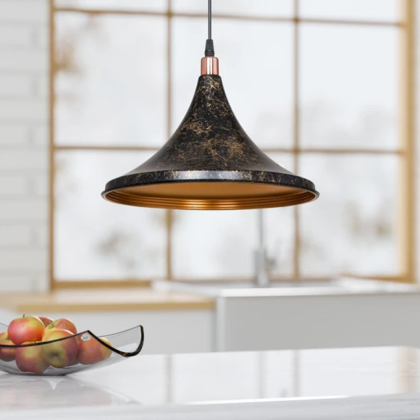 Style Tekli Mika Sarkıt Siyah Gold Detaylı Mutfak Avize Cafe Armatür Ofis Depo Aydınlatma - Resim 3