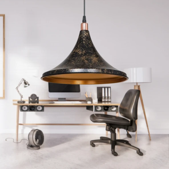 Style Tekli Mika Sarkıt Siyah Gold Detaylı Mutfak Avize Cafe Armatür Ofis Depo Aydınlatma - Resim 4