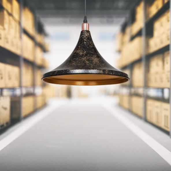 Style Tekli Mika Sarkıt Siyah Gold Detaylı Mutfak Avize Cafe Armatür Ofis Depo Aydınlatma - Resim 5