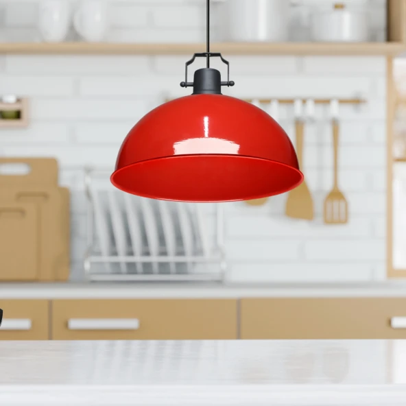 Kugel Kırmızı Metal Sarkıt Mutfak Avize Ofis Hol Cafe Tavan Aydınlatma - Resim 2