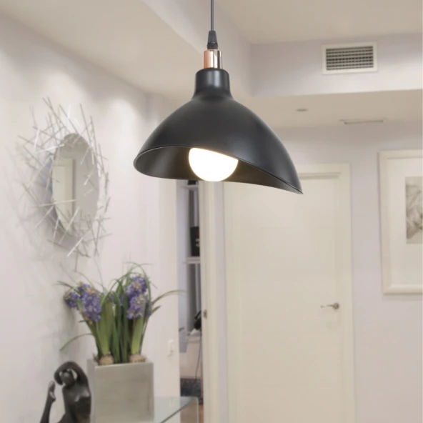 Handel Mika Tekli Tavan Sarkıt Avize Siyah Renk Mutfak Hol Cafe İşletme Avize - Resim 2