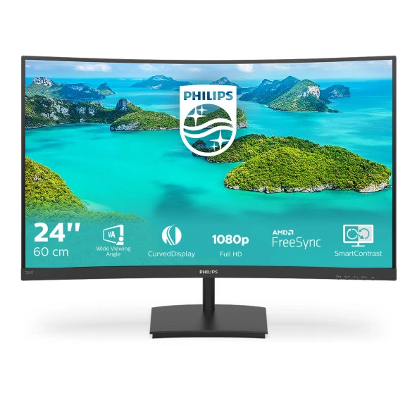 Philips 241E1SCA 23.6" 75Hz 4Ms VGA+HDMI FullHD FreeSync VA Curved Vesa Monitör