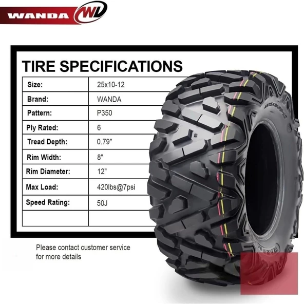 25x10-12 Wanda P350 6PR Atv Arka Lastiği - 4