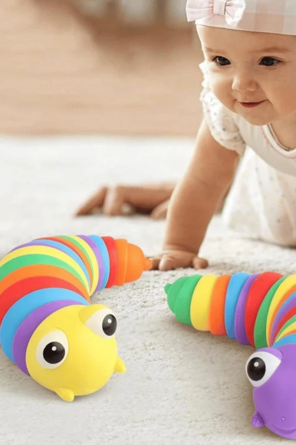 Söktak Eğlenceli Stres ve Anksiyete giderici Montessori Renkli Tırtıl Eğitici Oyuncak 1 Adet - 2