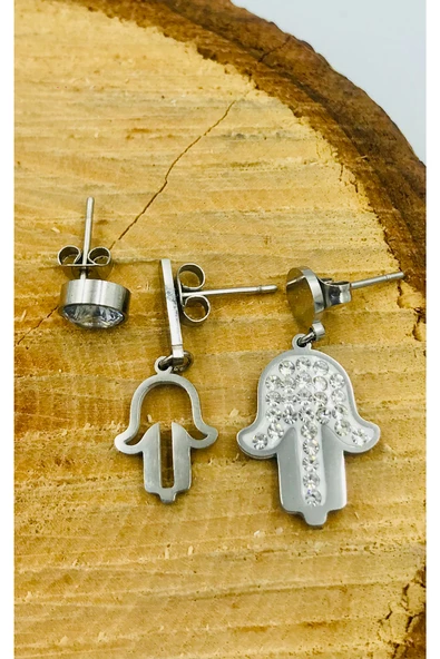 Gümüş Renk Figürlü Çelik  Küpe ürün görseli