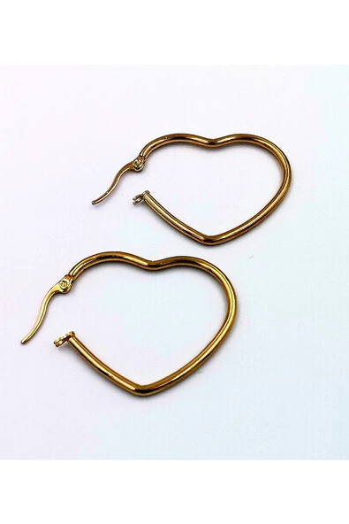 Çelik Gold Renk  Kalp Figürlü  Küpe Çap 3,5 cm ürün görseli 1