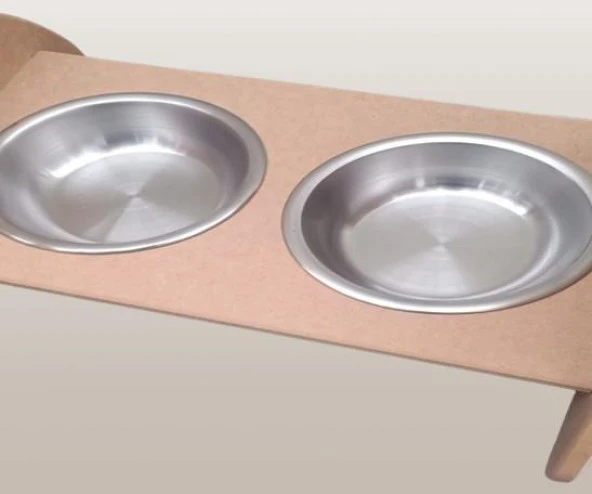 Hobi ERC 90369 MODEL Kedi Mama Ve Su Kabı Seti MDF HAM Paslanmaz Tabak El Yapım - 6
