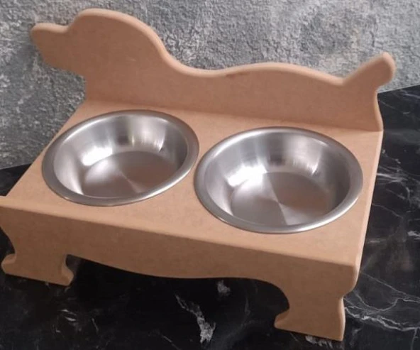 Hobi ERC 90370 Köpek Mama Ve Su Kabı Seti Ahşap HAM MDF Paslanmaz Tabak El Yapım - 8