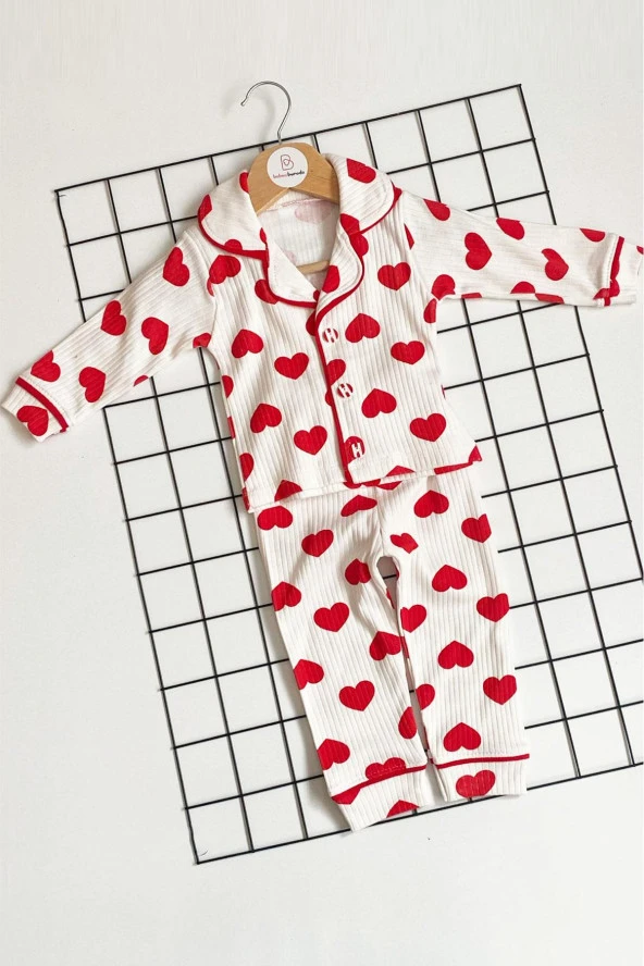 Kalp Baskılı Yakalı Bebek Pijama Takımı