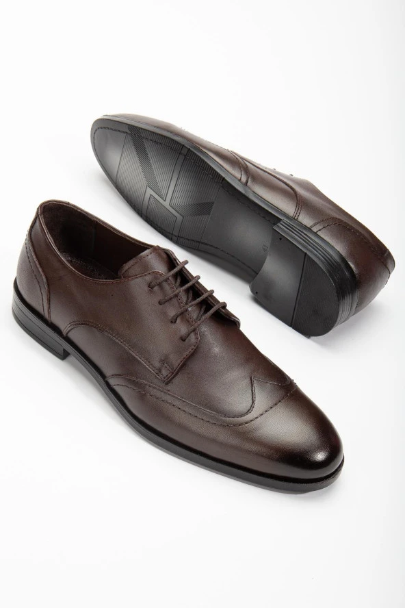 Hakiki Deri Dikişli M Model Bağlı Kahverengi Erkek Klasik Ayakkabı