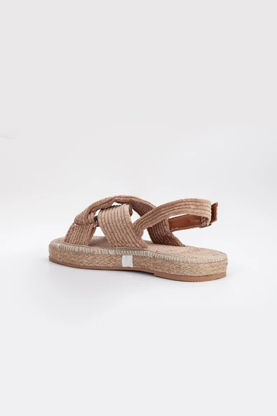 Kadife Kalın Taban Çapraz Bantlı Vizon Kadın Sandalet - Resim 5