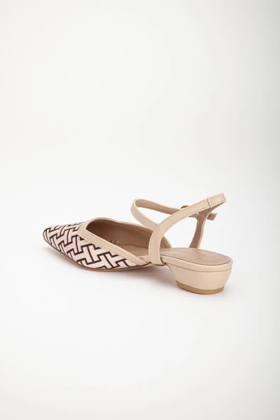 Baskılı Cilt Arka Açık Bej Kadın Kısa Topuklu Ayakkbı - Resim 5