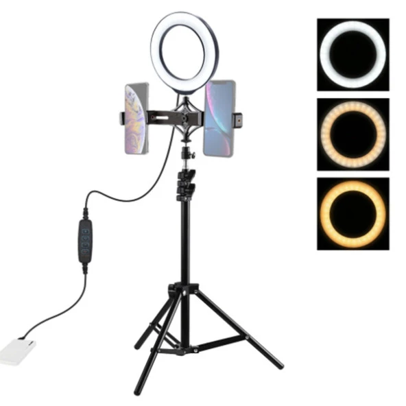 PULUZ 1.1M Çift Telefon tutucu 6.2CM Led Işık Stand Youtuber,Canlı Yayın Selfie TikTok Makeup