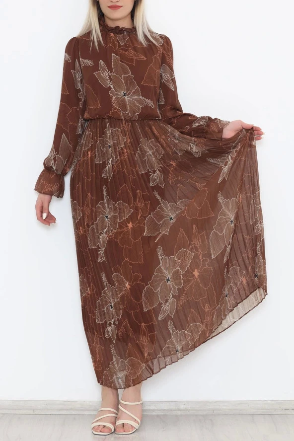 Altı Pileli Elbise Kahve - Resim 2