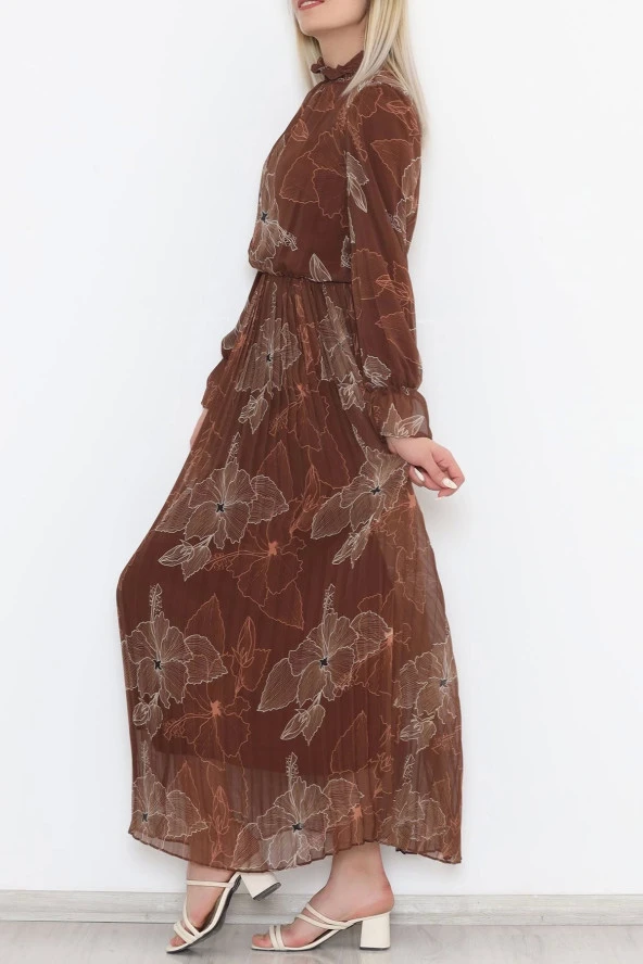 Altı Pileli Elbise Kahve - Resim 3