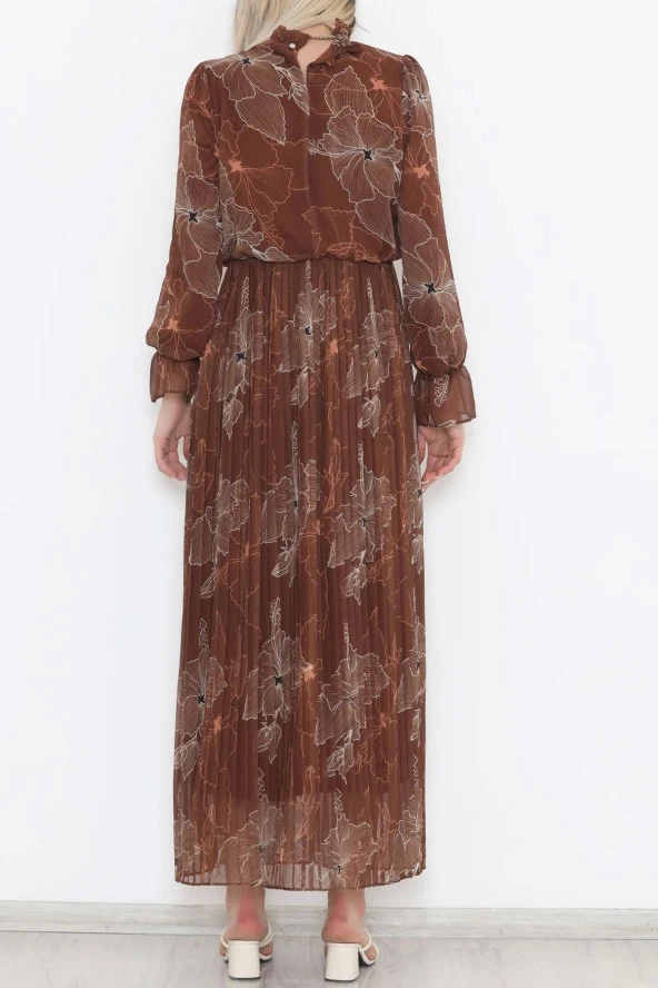 Altı Pileli Elbise Kahve - Resim 4