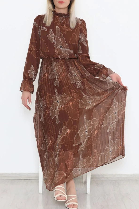 Altı Pileli Elbise Kahve - Resim 5