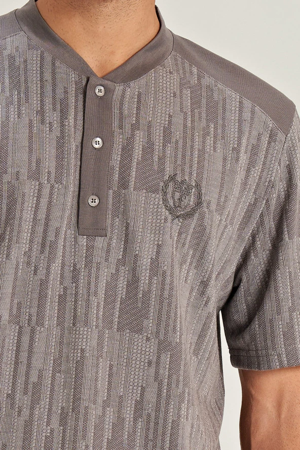 Erkek Büyük Beden Hakim Yaka Yakası Düğmeli Pijama Takımı - 2