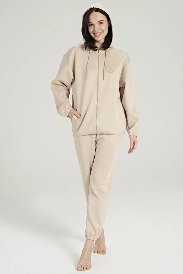 Kadın Fermuarlı Kapşonlu Paçası Lastikli Pijama Takımı - 3