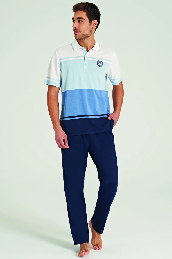 Erkek Lacoste Yakalı Yakası Düğmeli Pijama Takımı - 3