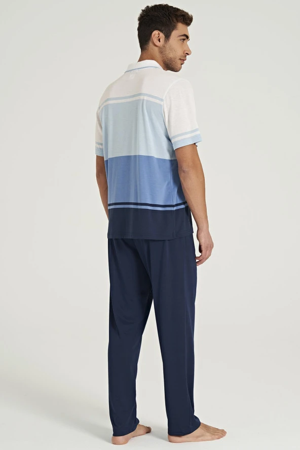 Erkek Lacoste Yakalı Yakası Düğmeli Pijama Takımı - 4