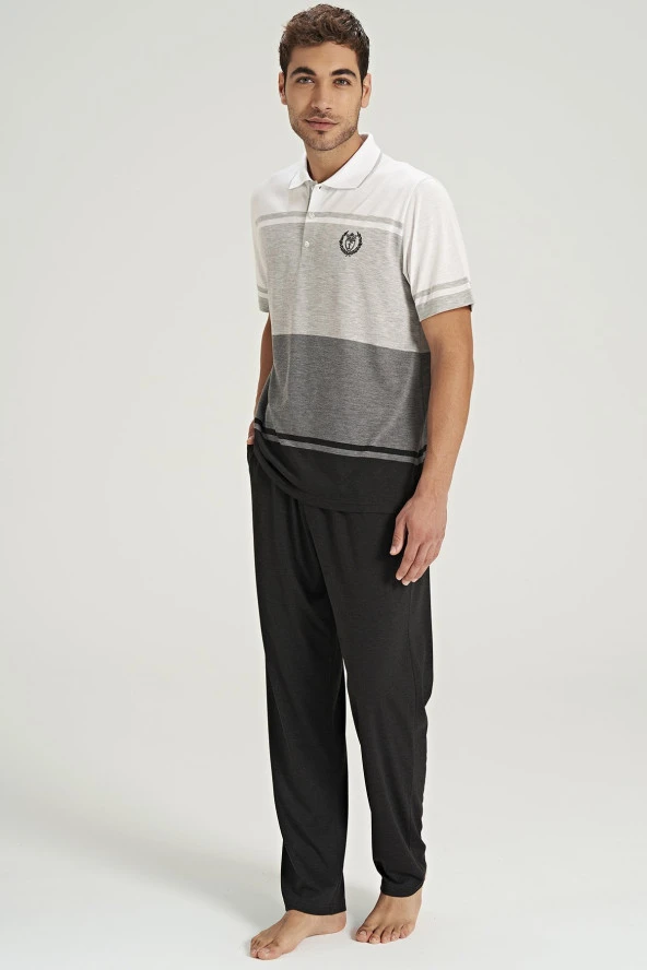 Erkek Lacoste Yakalı Yakası Düğmeli Pijama Takımı - 7