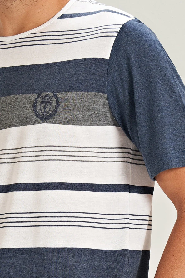 Erkek Çizgi Desenli Yarım Kol Şortlu Pijama Takımı - 6