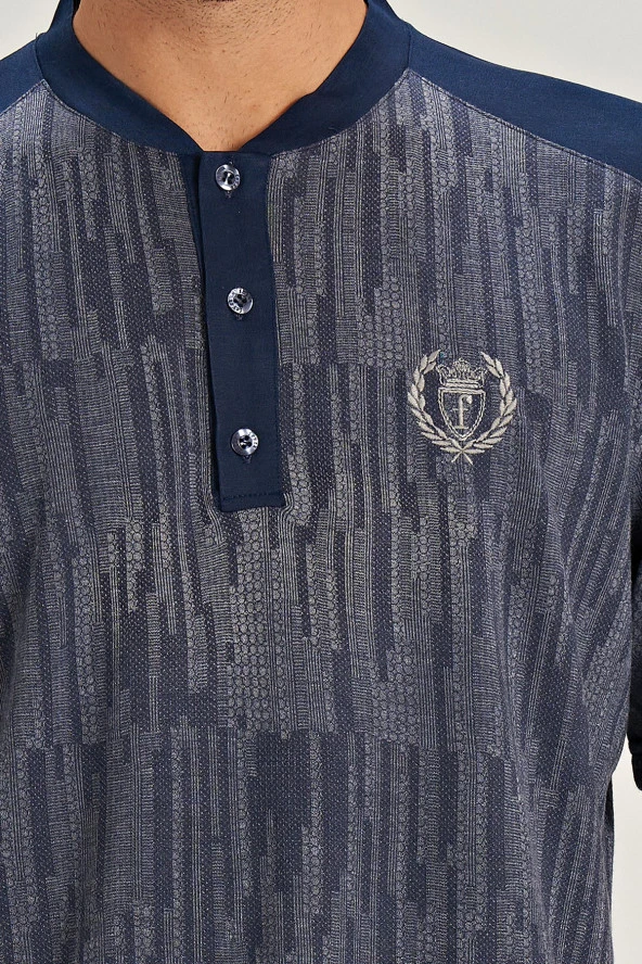 Erkek Hakim Yaka Yakası Düğmeli Pijama Takımı - 6