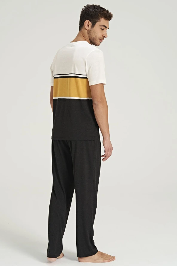 Erkek Ringel Desenli Yarım Kol Pijama Takımı - 5