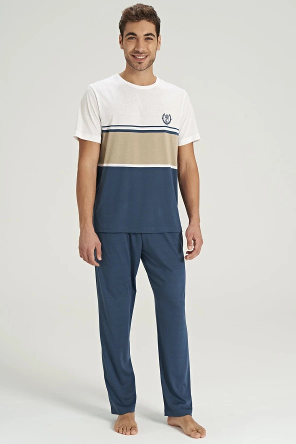 Erkek Ringel Desenli Yarım Kol Pijama Takımı - 6