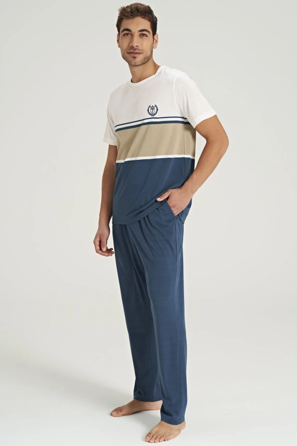 Erkek Ringel Desenli Yarım Kol Pijama Takımı - 9