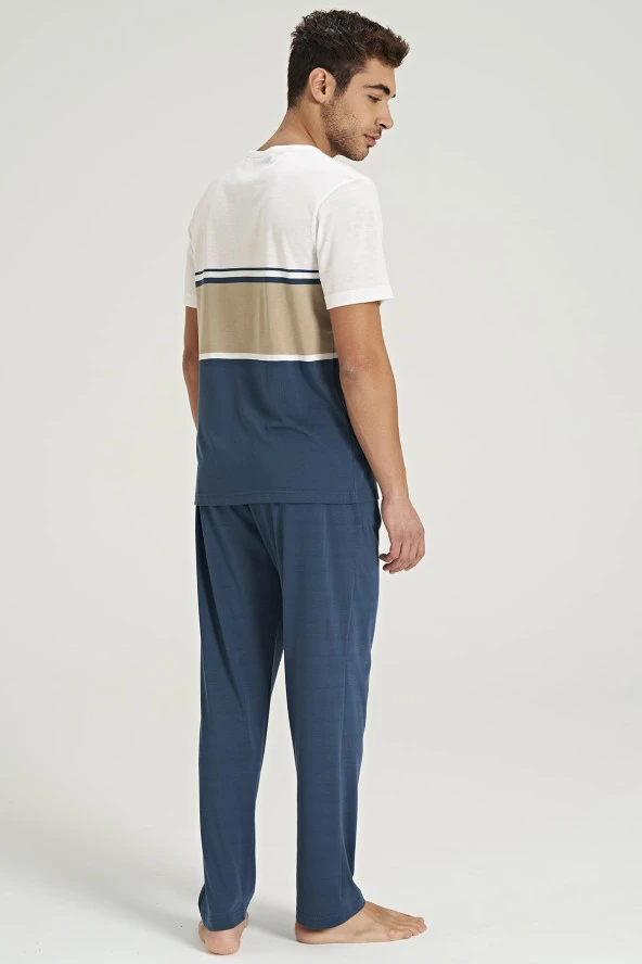 Erkek Ringel Desenli Yarım Kol Pijama Takımı - 10