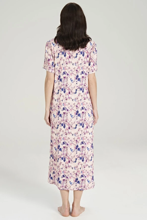 Kadın Klasik Çicek Desenli Yarım Kol Kare Yakalı Gecelik Elbise - 4