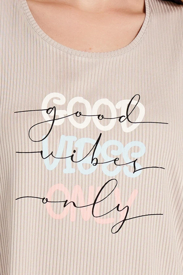 Kadın Mavi Fitilli Baskılı Şortlu Pijama Takımı - 7