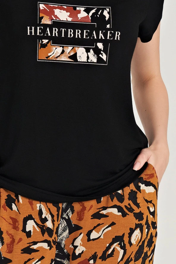 Kadın Karışık Desenli Yarım Kol Pijama Takımı - Resim 2