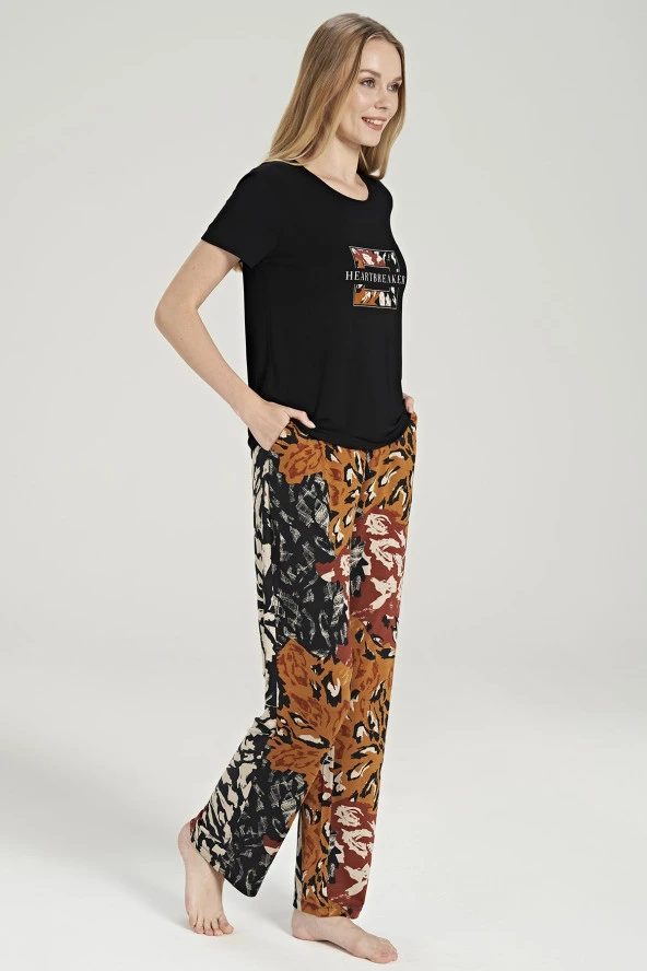 Kadın Karışık Desenli Yarım Kol Pijama Takımı - Resim 3