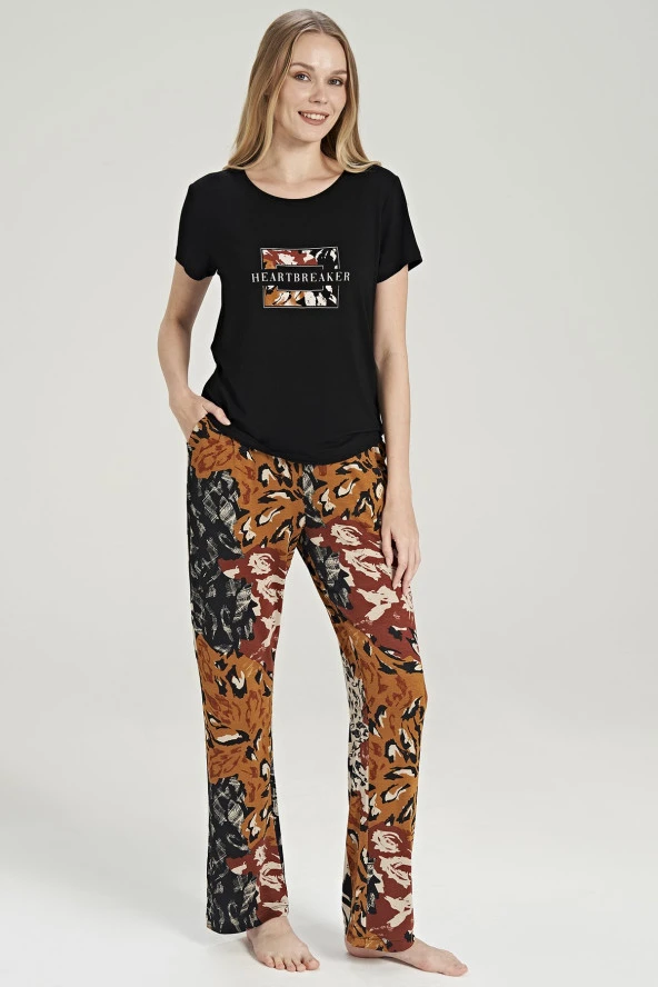 Kadın Karışık Desenli Yarım Kol Pijama Takımı - Resim 4