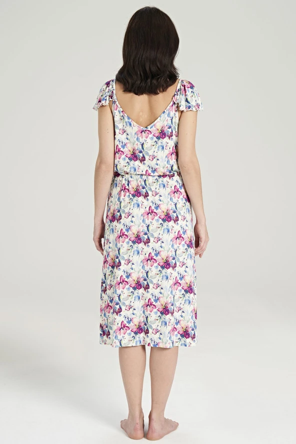 Kadın Çicek Desenli Omuz Detaylı Gecelik Elbise - 4