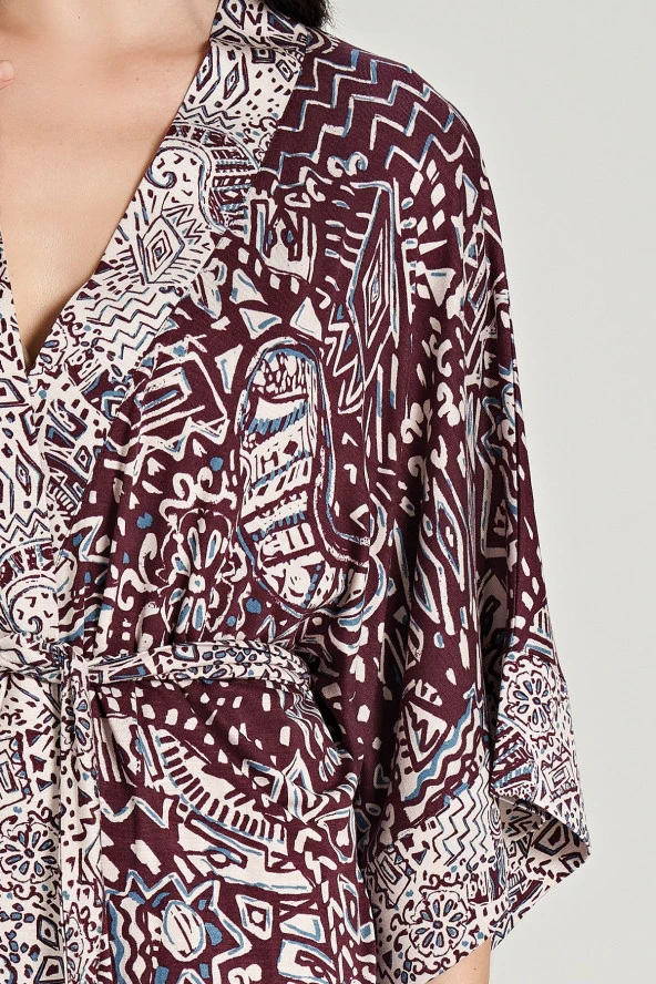 Kadın Etnik Desen İp Askılı Önden Düğmeli 3'lü Pijama Takımı - 3