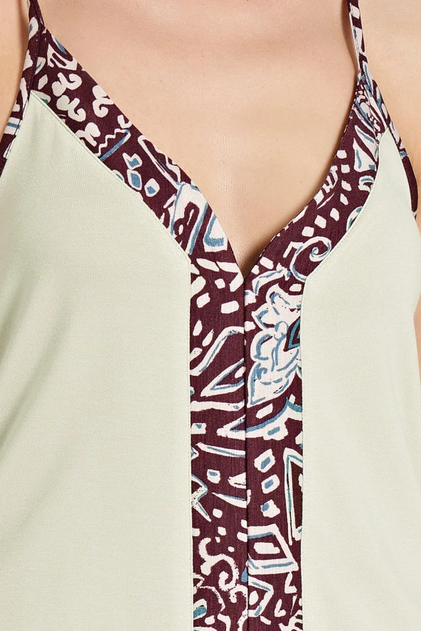 Kadın Etnik Desen İp Askılı Önden Düğmeli 3'lü Pijama Takımı - 7